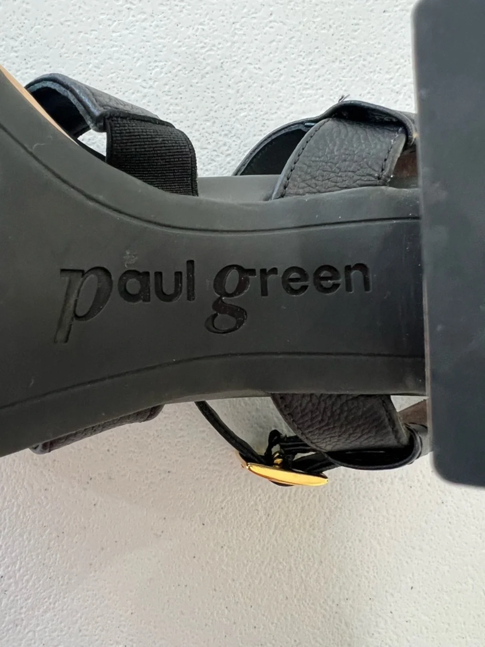 PAUL GREEN Black Leather Cork-Platform Strappy Sandals  comfor insole 7